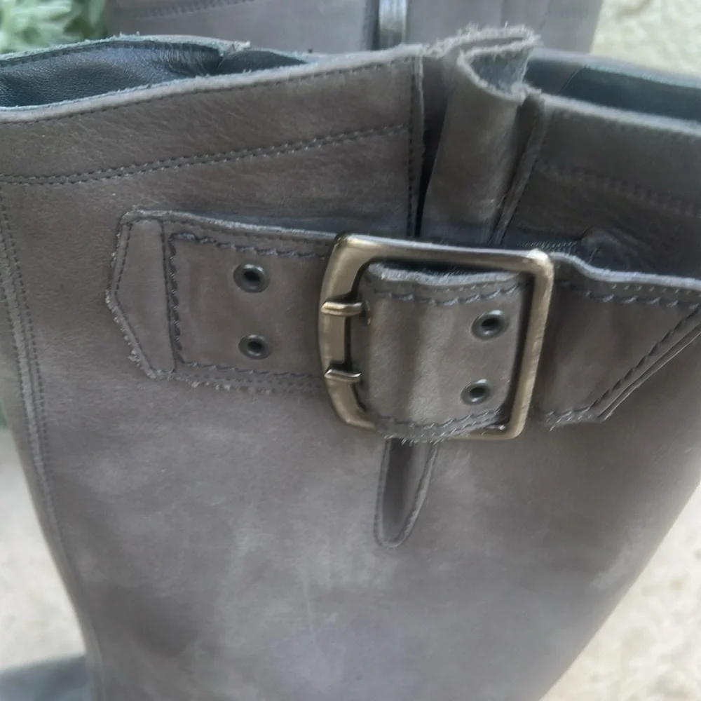 Paul Green Kendra Grey Leather Tall Buckle Boot Women's Size 8